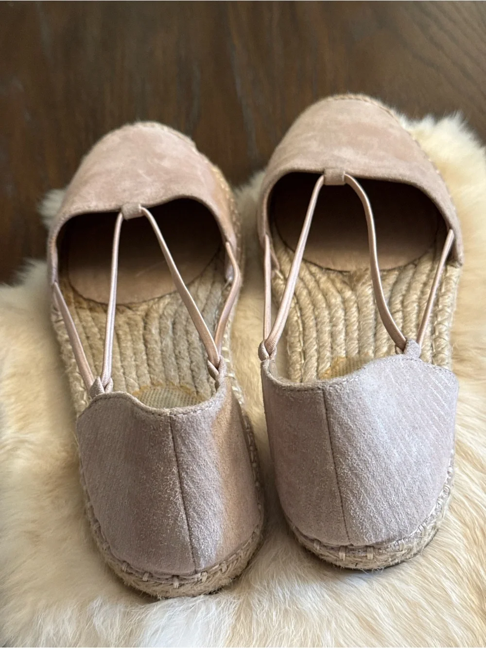 Eileen Fisher Espadrille Flats — Size 8.5 — Rose Gold Shimmer, Jute Sole